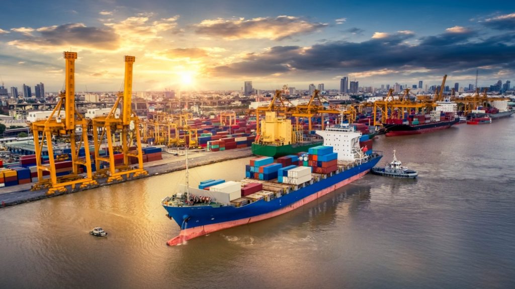 Container vessel and port cargo operations for sea freight shipping in Ghana
